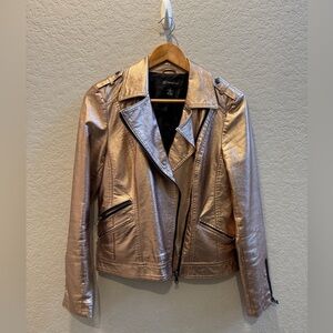 INC International Concepts Metallic Rose Gold Faux Leather Moto Jacket